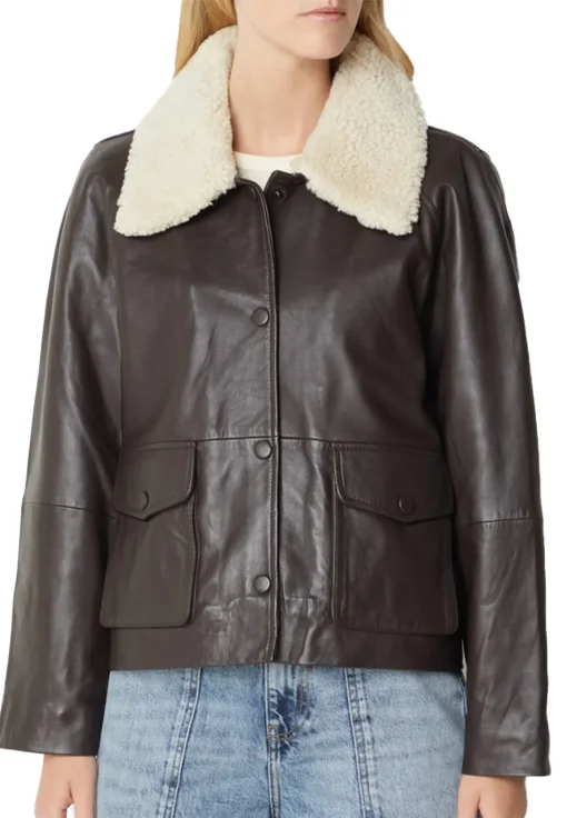 womens-banto-dark-brown-faux-leather-fur-collar-jacket