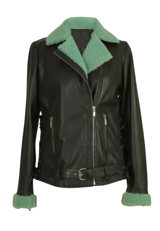 womens-black-faux-leather-pop-green-shearling-jacket