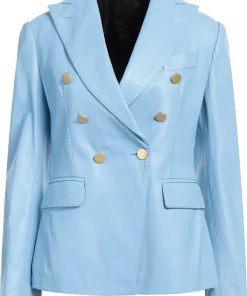 womens-blue-faux-leather-blazer