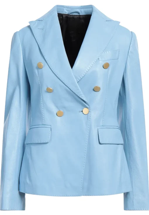 womens-blue-faux-leather-blazer
