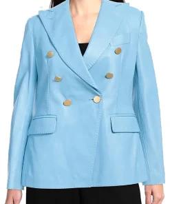womens-blue-faux-leather-blazer