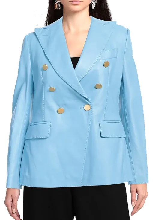 womens-blue-faux-leather-blazer
