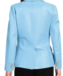 womens-blue-faux-leather-blazer