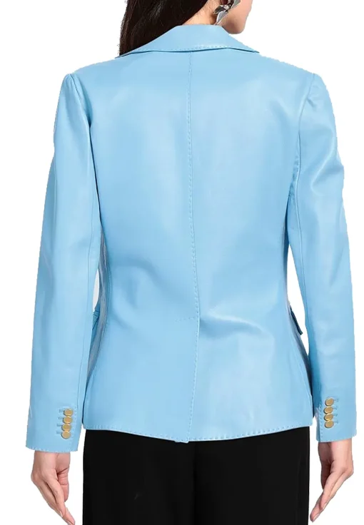 womens-blue-faux-leather-blazer
