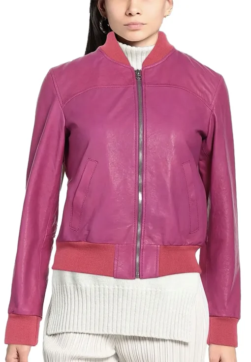 womens-bomber-fuchsia-faux-leather-jacket