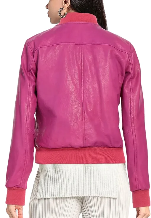 womens-bomber-fuchsia-faux-leather-jacket