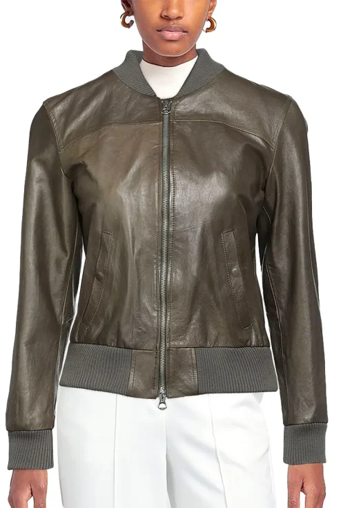 womens-bomber-military-green-faux-leather-jacket