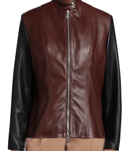 womens-brown-faux-leather-biker-jacket-with-black-sleeve