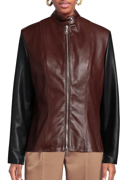 womens-brown-faux-leather-biker-jacket-with-black-sleeve