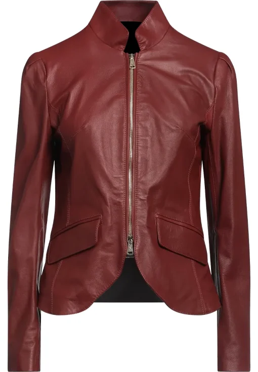 womens-burgundy-faux-leather-blazer