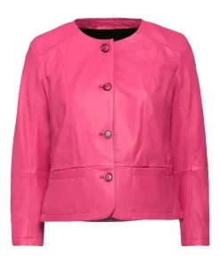womens-button-front-fuchsia-faux-leather-jacket