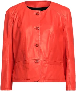 womens-button-front-orange-faux-leather-jacket