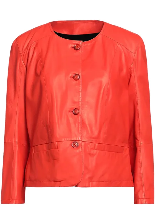 womens-button-front-orange-faux-leather-jacket