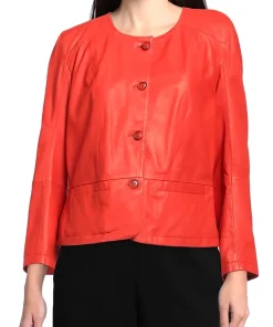 womens-button-front-orange-faux-leather-jacket