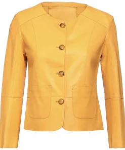 womens-button-front-yellow-faux-leather-jacket