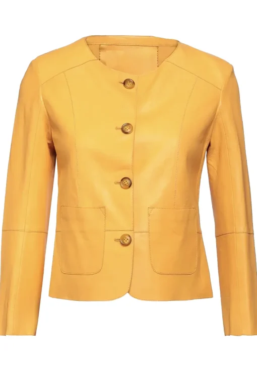 womens-button-front-yellow-faux-leather-jacket