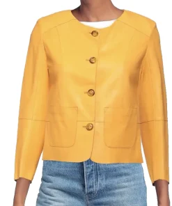 womens-button-front-yellow-faux-leather-jacket