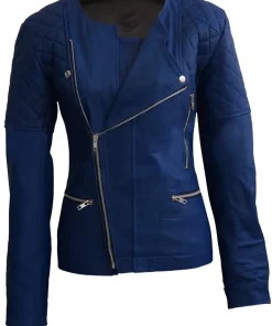 womens-collarless-blue-faux-leather-quilted-shoulder-jacket