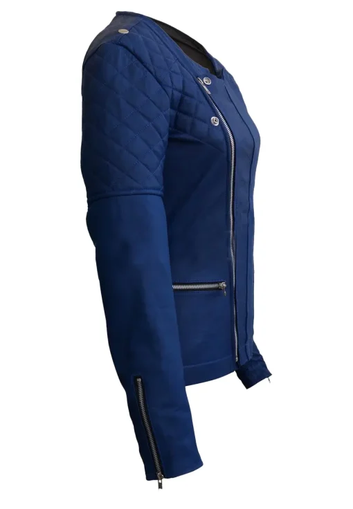 womens-collarless-blue-faux-leather-quilted-shoulder-jacket