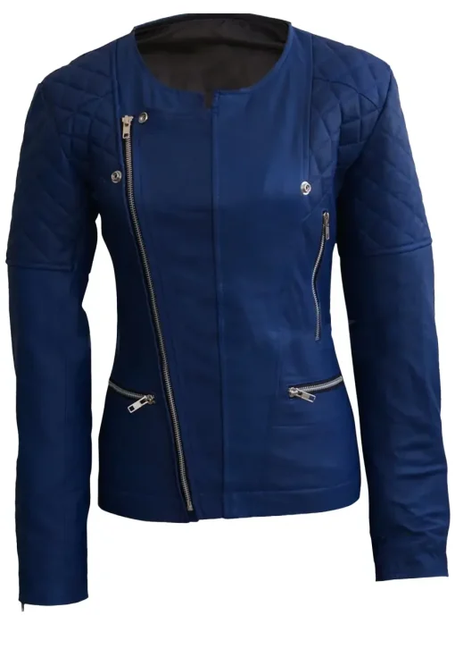 womens-collarless-blue-faux-leather-quilted-shoulder-jacket