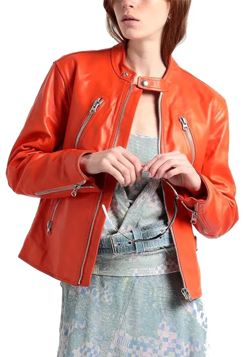 womens-orange-biker-faux-leather-jacket