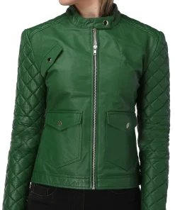 womens-quilted-sleeves-green-faux-leather-jacket