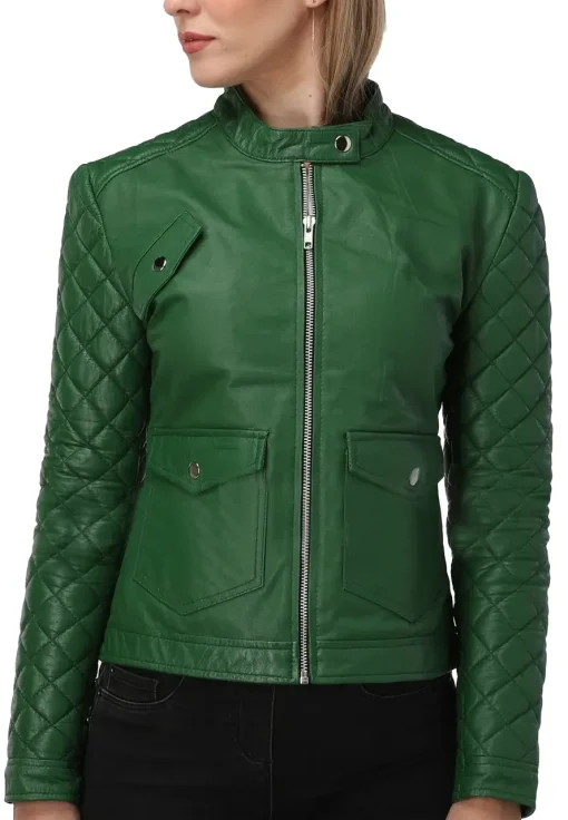 womens-quilted-sleeves-green-faux-leather-jacket