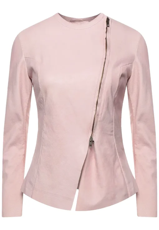 womens-round-collar-light-pink-faux-leather-biker-jacket