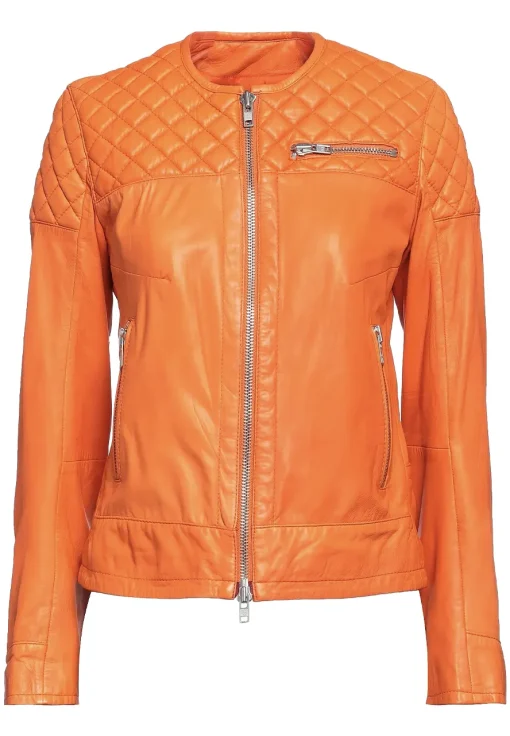womens-round-collar-orange-faux-leather-biker-jacket