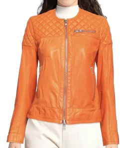 womens-round-collar-orange-faux-leather-biker-jacket