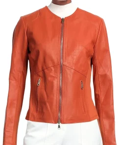 womens-round-collar-orange-faux-leather-jacket