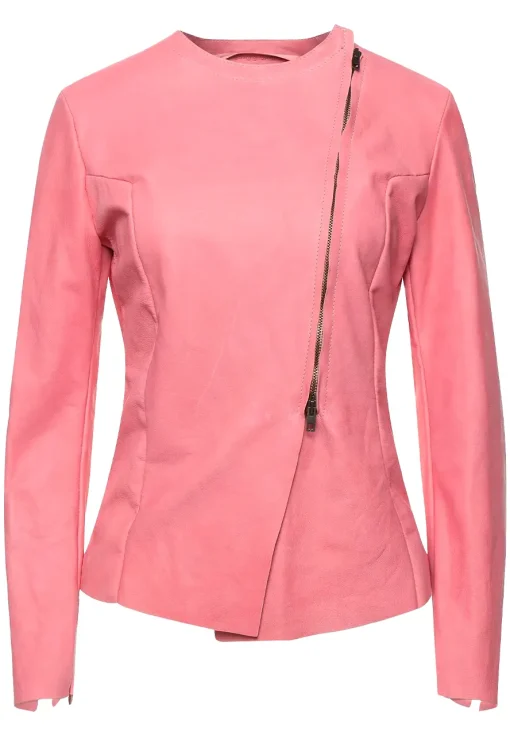 womens-round-collar-pink-faux-leather-biker-jacket