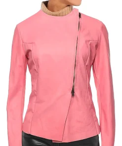 womens-round-collar-pink-faux-leather-biker-jacket