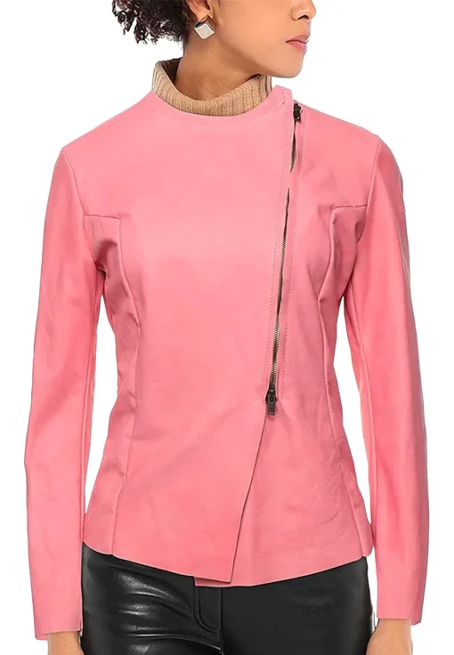 womens-round-collar-pink-faux-leather-biker-jacket