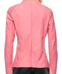 womens-round-collar-pink-faux-leather-biker-jacket