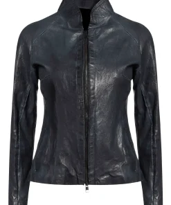womens-stand-collar-midnight-blue-faux-leather-jacket