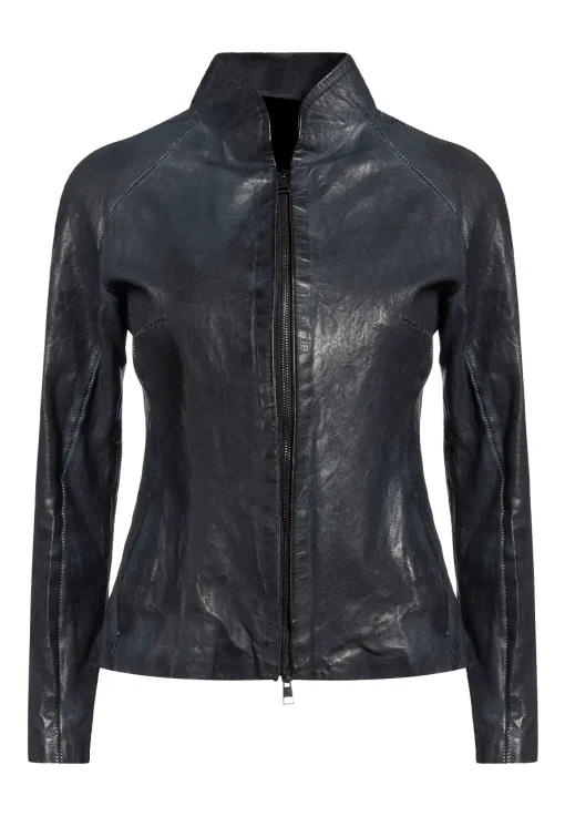 womens-stand-collar-midnight-blue-faux-leather-jacket
