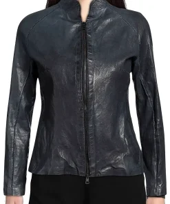 womens-stand-collar-midnight-blue-faux-leather-jacket