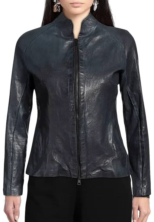 womens-stand-collar-midnight-blue-faux-leather-jacket