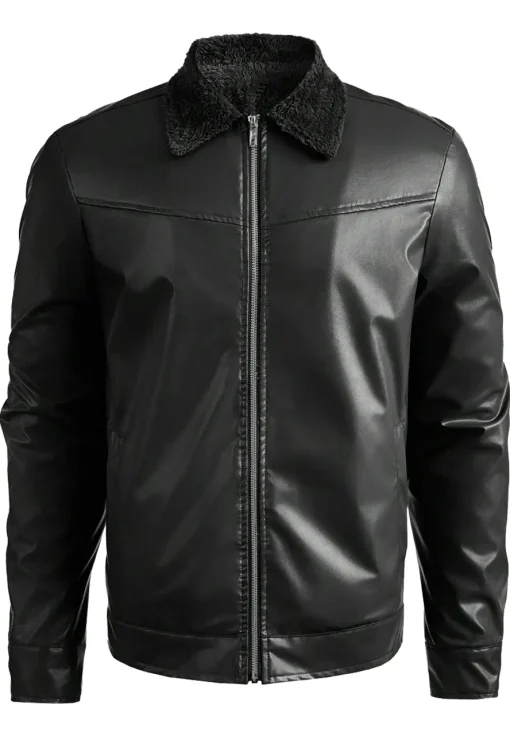 mens-black-faux-leather-teddy-lined-jacket