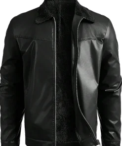 mens-black-faux-leather-teddy-lined-jacket