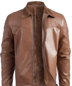 mens-brown-faux-leather-teddy-lined-jacket