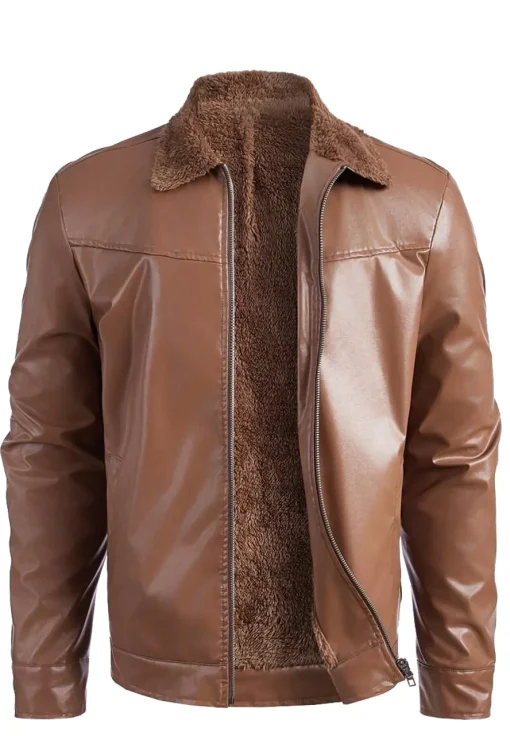 mens-brown-faux-leather-teddy-lined-jacket