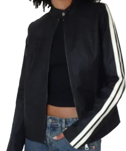 womens-black-faux-leather-biker-jacket-with-ivory-stripe
