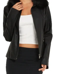womens-black-faux-leather-fur-collar-jacket