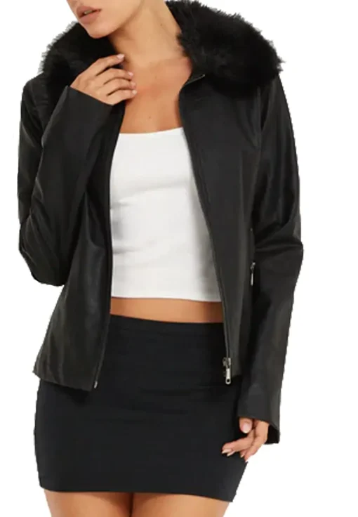 womens-black-faux-leather-fur-collar-jacket