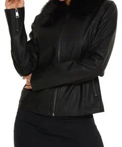 womens-black-faux-leather-fur-collar-jacket