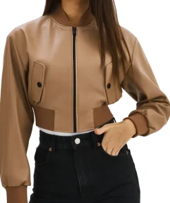 womens-brown-faux-leather-crop-bomber-jacket