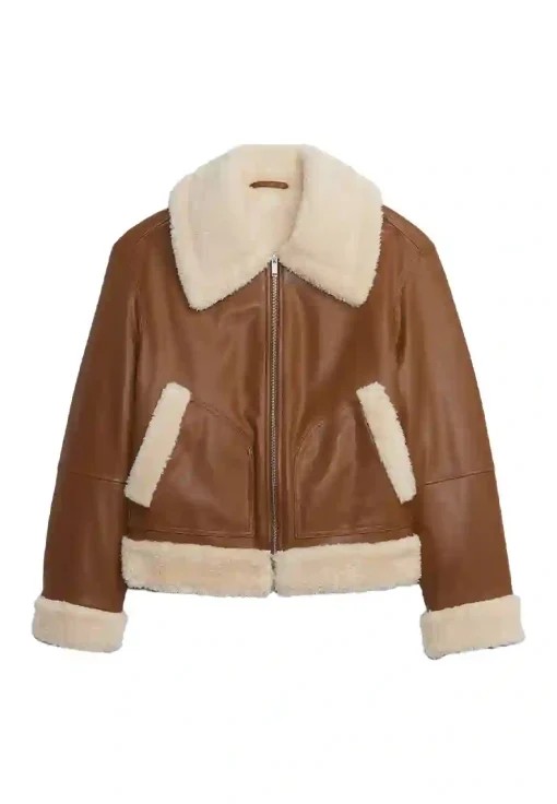 womens-brown-faux-leather-sherpa-bomber-jacket