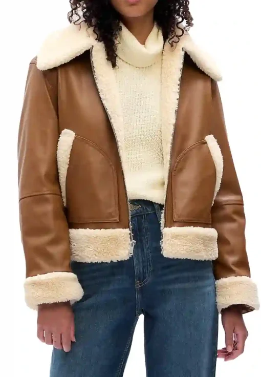 womens-brown-faux-leather-sherpa-bomber-jacket